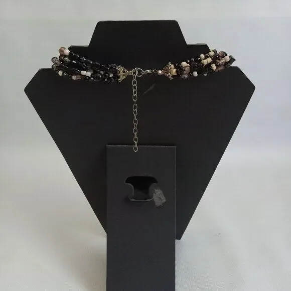 Black & Brown Assorted Beads Adjustable Multi-Strand Layered Statement Necklace - Picture 2 of 12